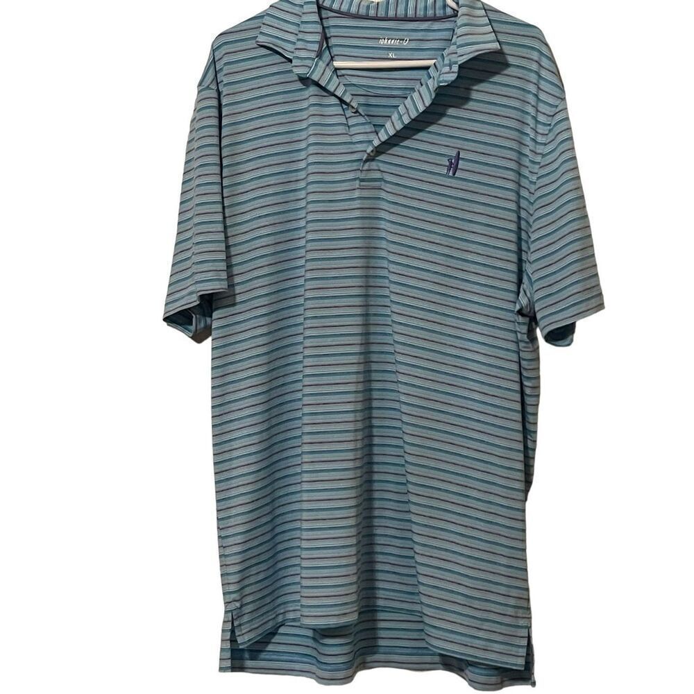 Johnnie-O Mens Blue Purple White Short Sleeve Striped Polo Shirt XL